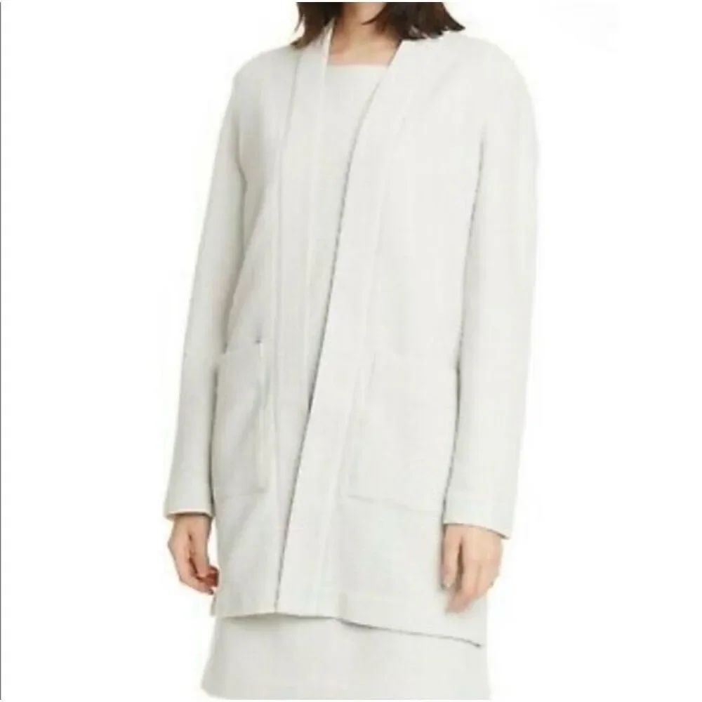 ✨Eileen Fisher Open Front Long Sz Large Jacket in Bone Textured Jacquard Coat✨